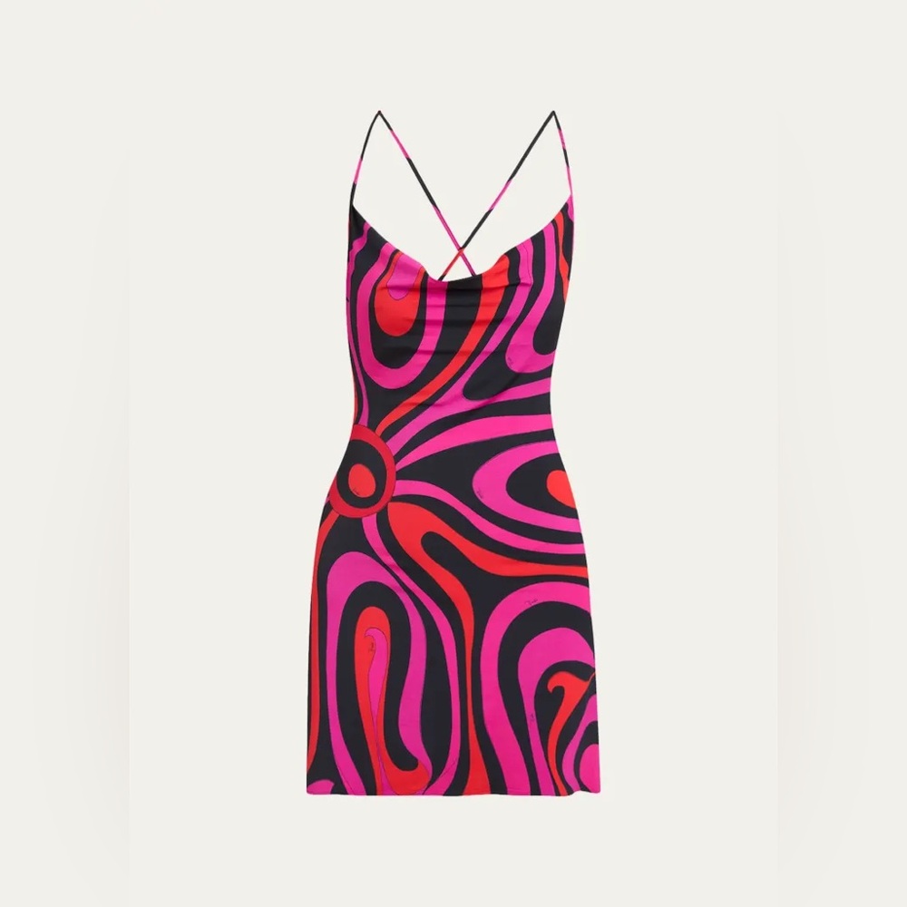 PUCCI Marmo Jersey Satin Cowl-Neck Backless Mini Dress